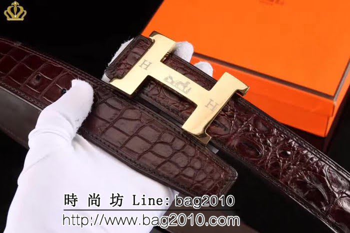 愛馬仕HERMES 鴕鳥寸5系列 進口開背鱷魚皮 取背骨 純手工 高端男士皮帶 HHG1806